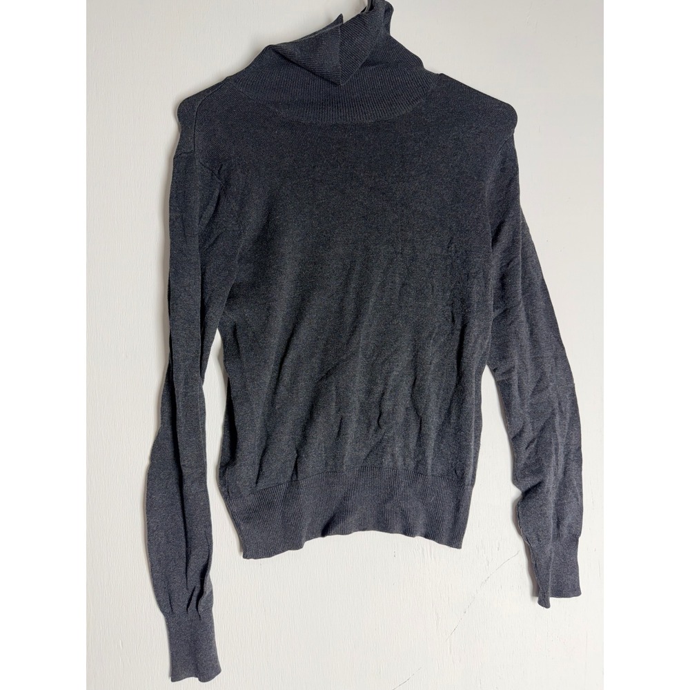 H&M Womens XS Dark Grey Turtleneck Sweater Fine Knit Long Sleeve Pullover Grey